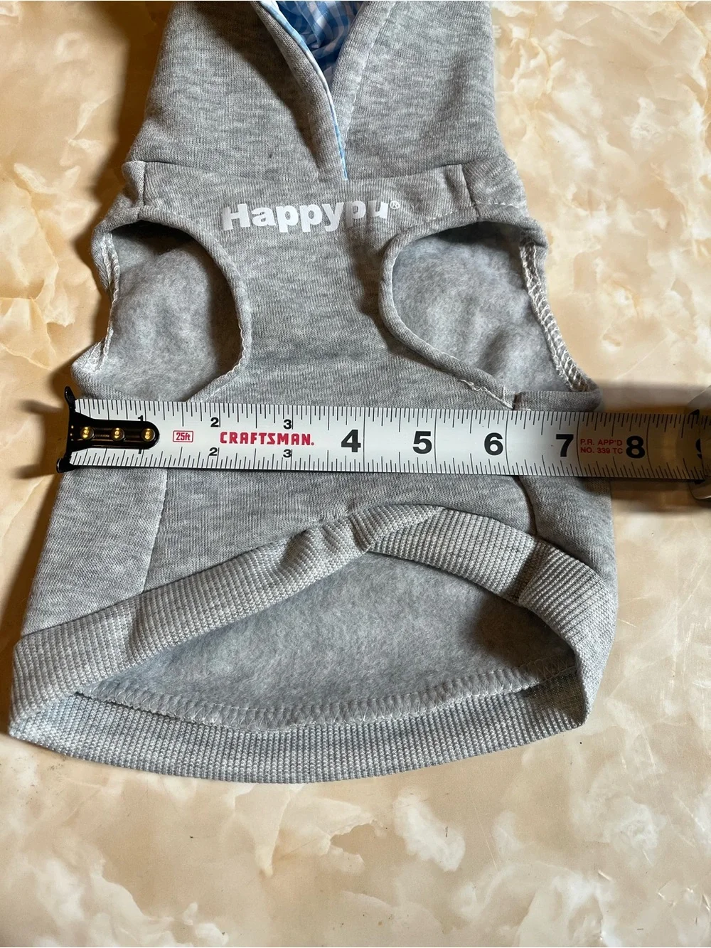 Grey Pet Hoodie with Blue Check Lining